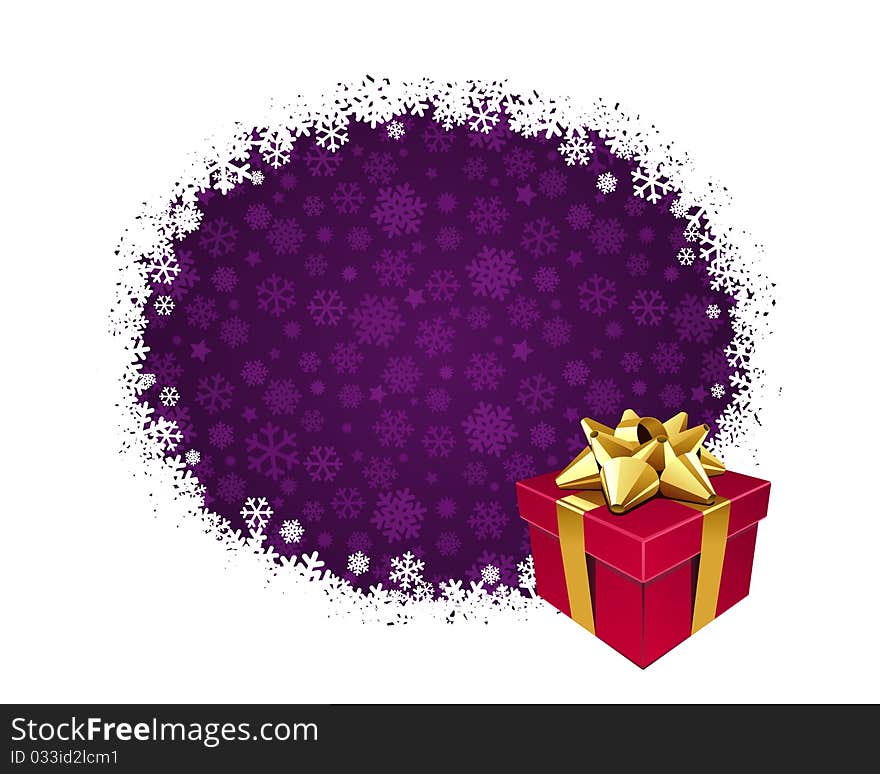 Pink gift with gold bow Christmas vector background