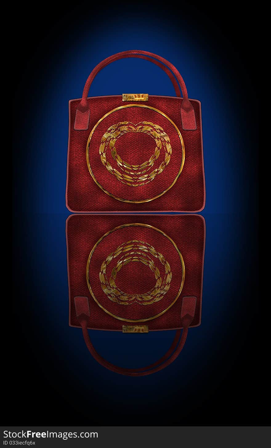 The design project of a handbag. Material: the leather of the red dragon, gold.