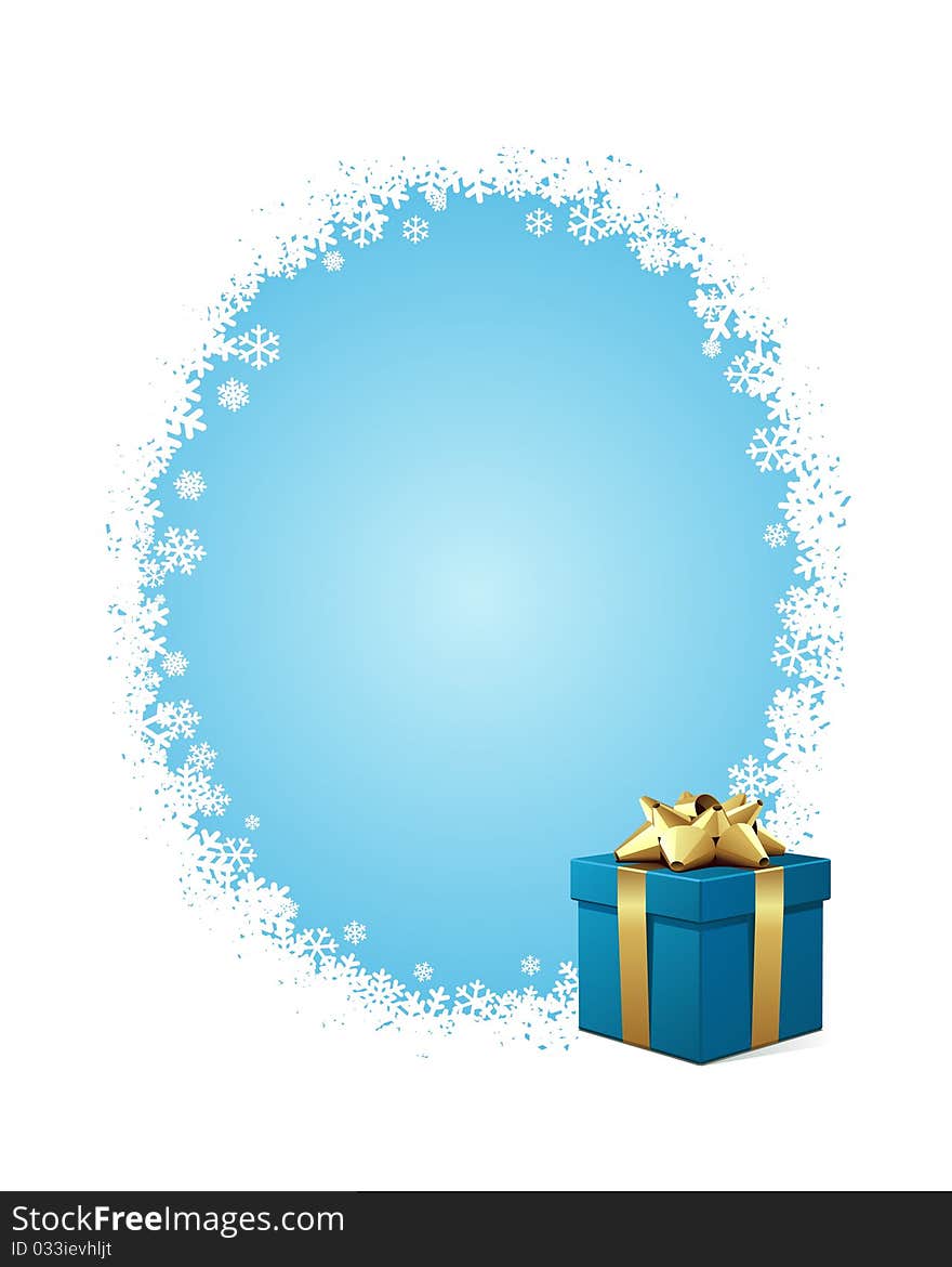 Blue gift with gold bow Christmas vector background