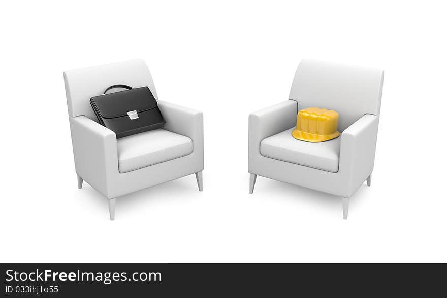 Armchair With Briefcase And Hardhat