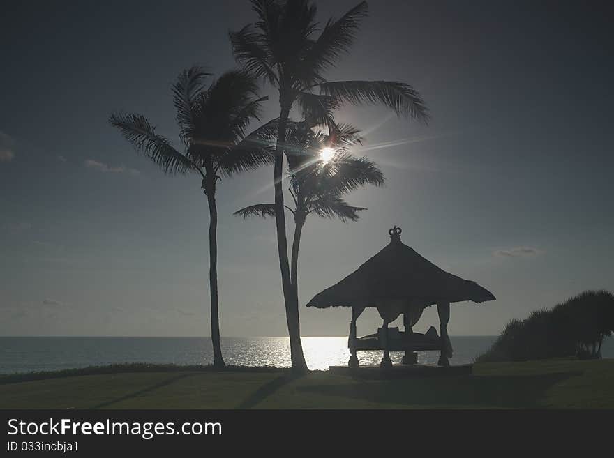 Summer house and palm tree against the sea. Summer house and palm tree against the sea