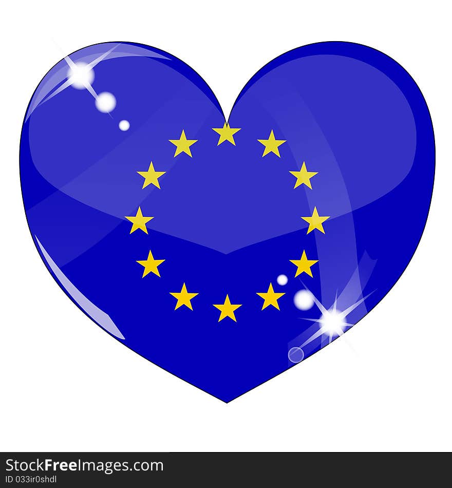 Vector heart with Europe flag texture isolated on a white background. Flag easy to replace