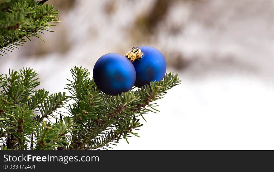 Two Christmas Glass Balls On The Tree