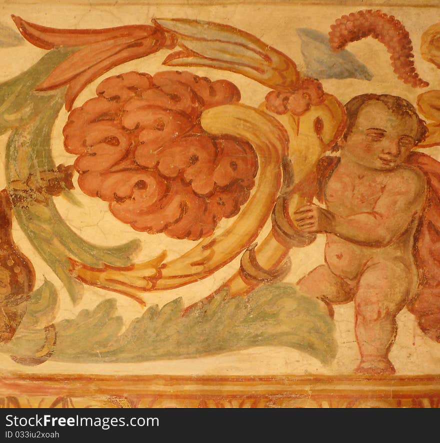 An angel on ancient fresco restored. Captured in a castle in the south of Italy. An angel on ancient fresco restored. Captured in a castle in the south of Italy.