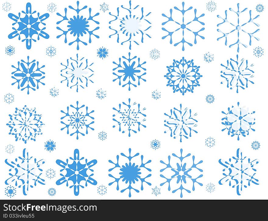 Snowflakes set with many snowflakes on white background