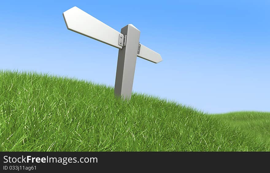 Blank signpost in a meadow, 3d illustration