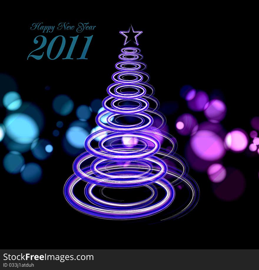 Vector illustration of blue Abstract Christmas tree on the black background. 2011.