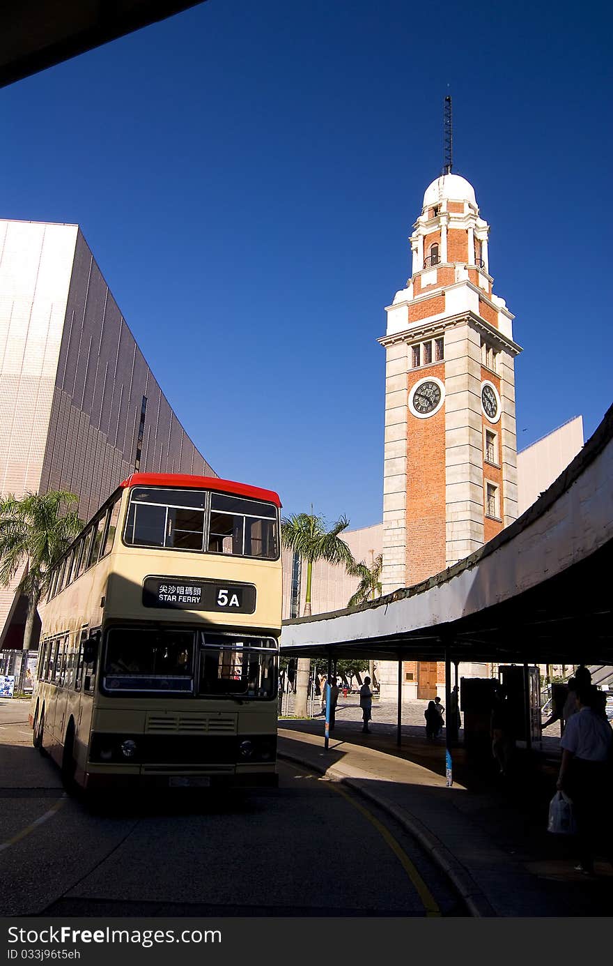 The old clock tower with cultural centre at Tsim Sha Tsui, Hong Kong. The old clock tower with cultural centre at Tsim Sha Tsui, Hong Kong