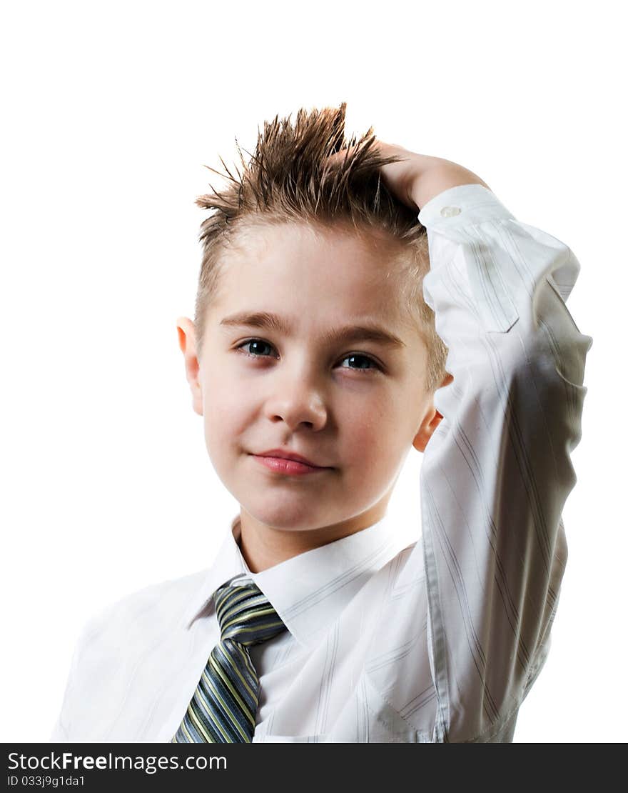 Portrait of the boy is isolated on white background