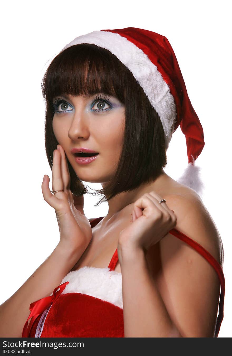 Christmas girl in red santa hat