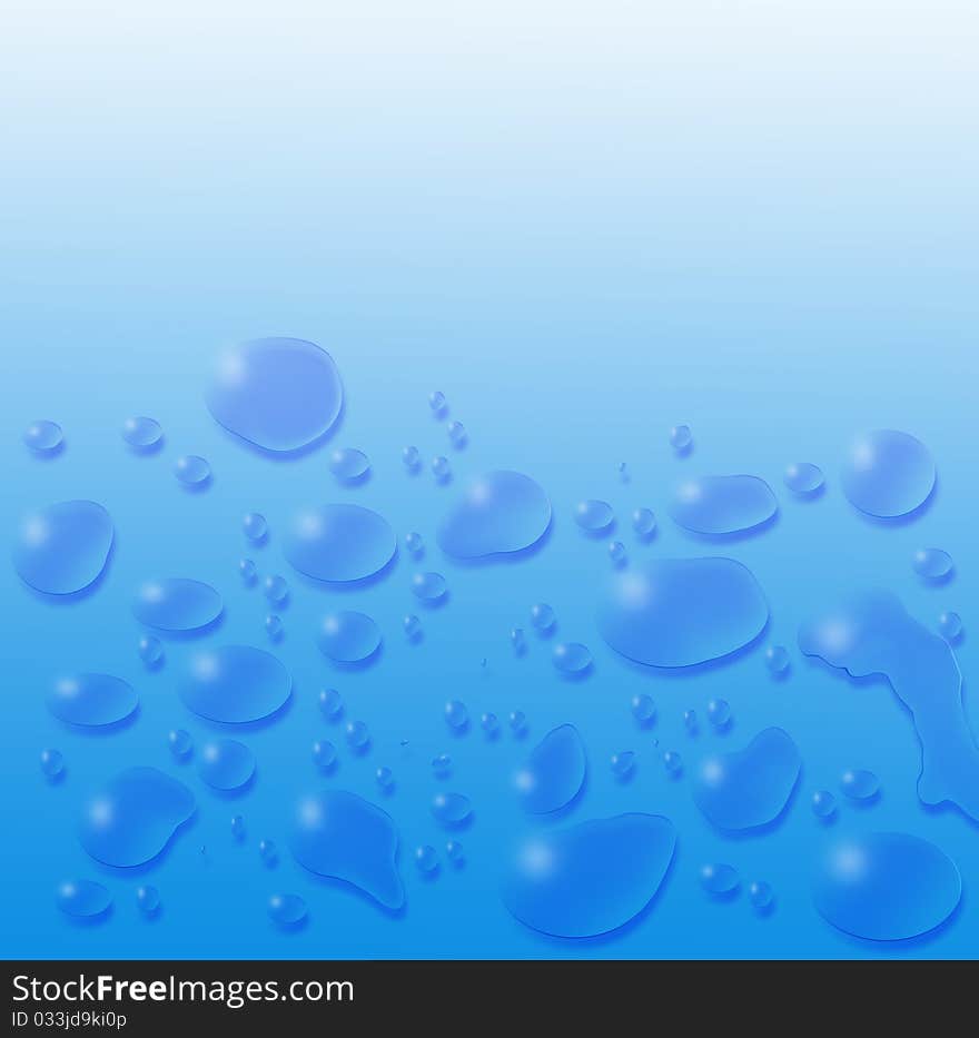 Many drops of water on the blue background