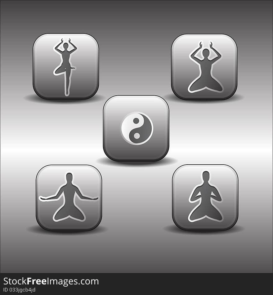 Icons of meditations poses on a metallic background