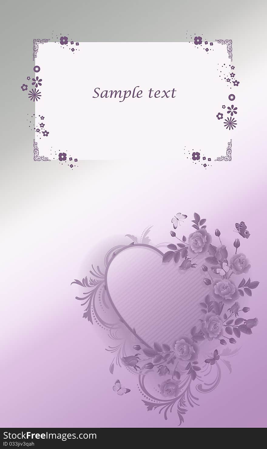 Purple and silver flowers card with text