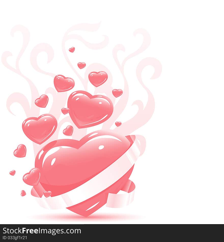 Many 3d hearts on the white background