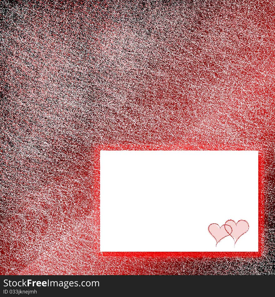 Red background and love card with two hearts. Red background and love card with two hearts