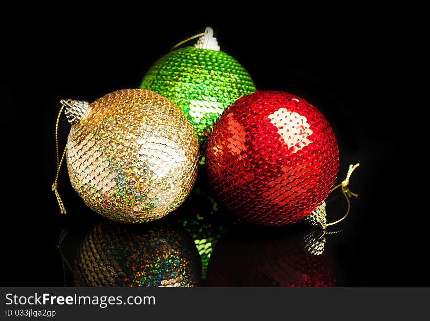 Christmas decorations on black background