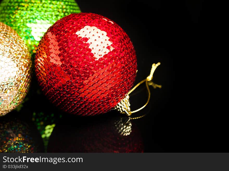 Christmas decorations on black background