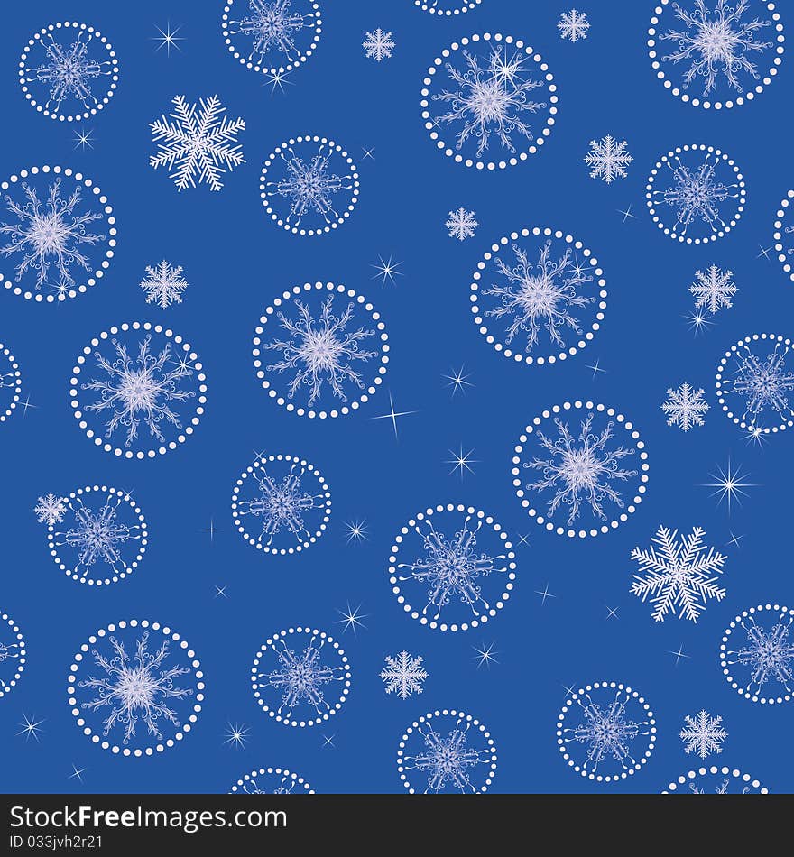 Abstract Christmas seamless with snowflakes on blue background