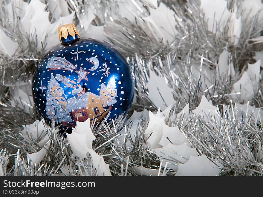 Christmas decoration with blue ball. Christmas decoration with blue ball