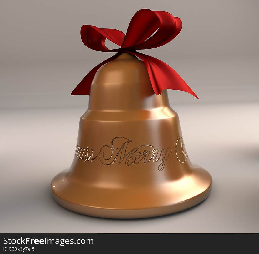 3d rendering of xmas bell.I also engraved Merry Christmas in my golden bell.