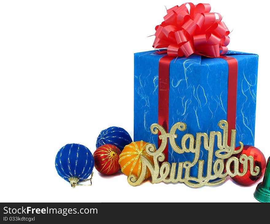 Blue gift and ball color on white background