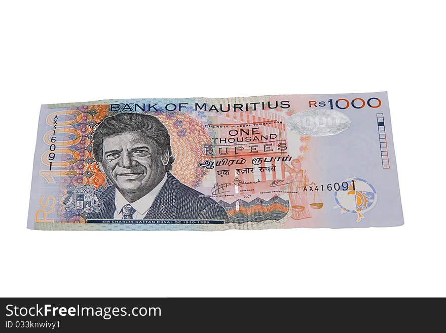 Mauritian one rupee note isolated on white background. Mauritian one rupee note isolated on white background.