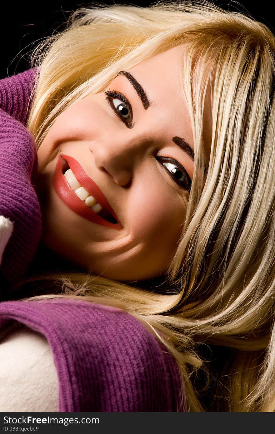 Smiling Woman With Violet Scarf