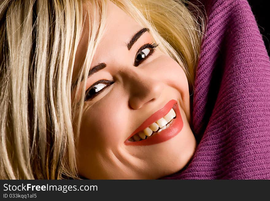 Smiling Woman With Violet Scarf