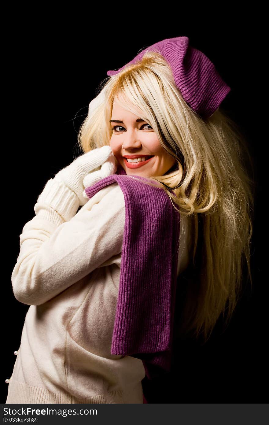 Smiling woman with violet scarf