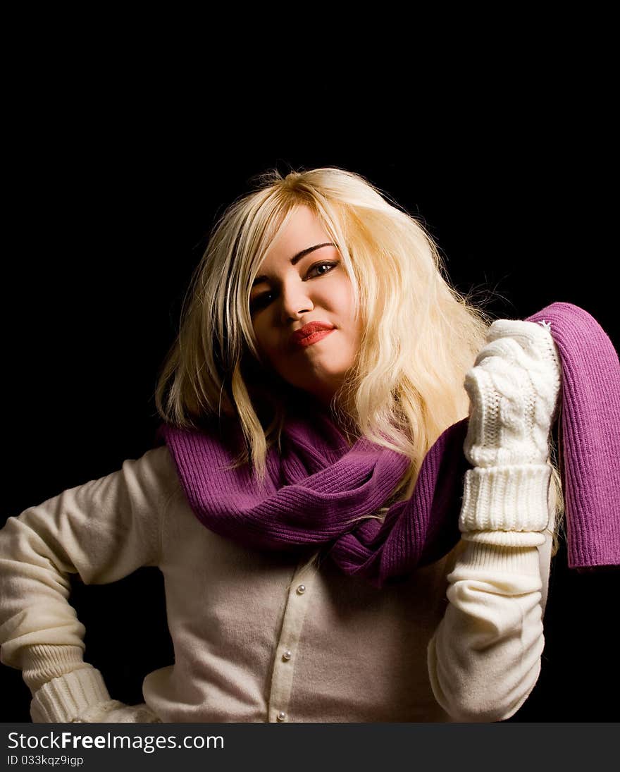 Smiling woman with violet scarf