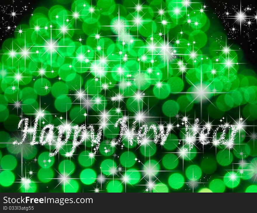 Happy new year light and star green background