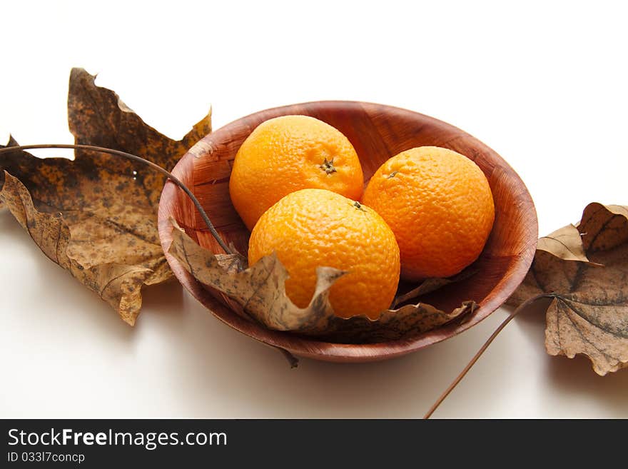 Tangerines and leaves