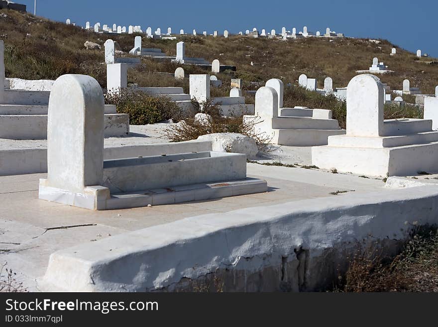 Cemetery at the hill lot of graves mahdia tunisia