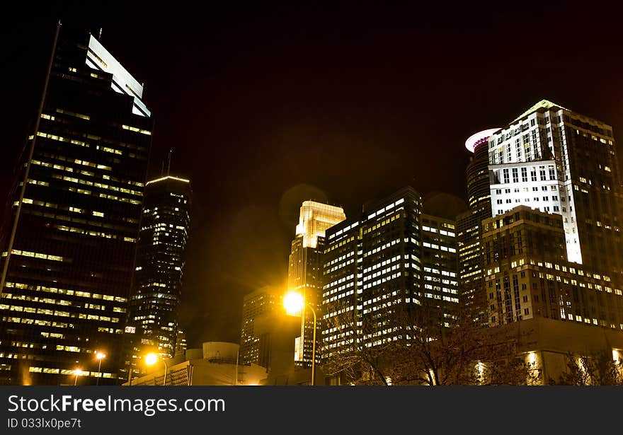 Minneapolis City Photo downtown skyline Minnesota Midwest night Photograph