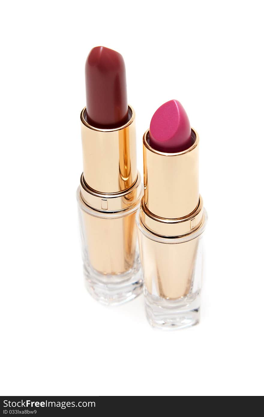 Women's lipstick in a transparent body with a white background