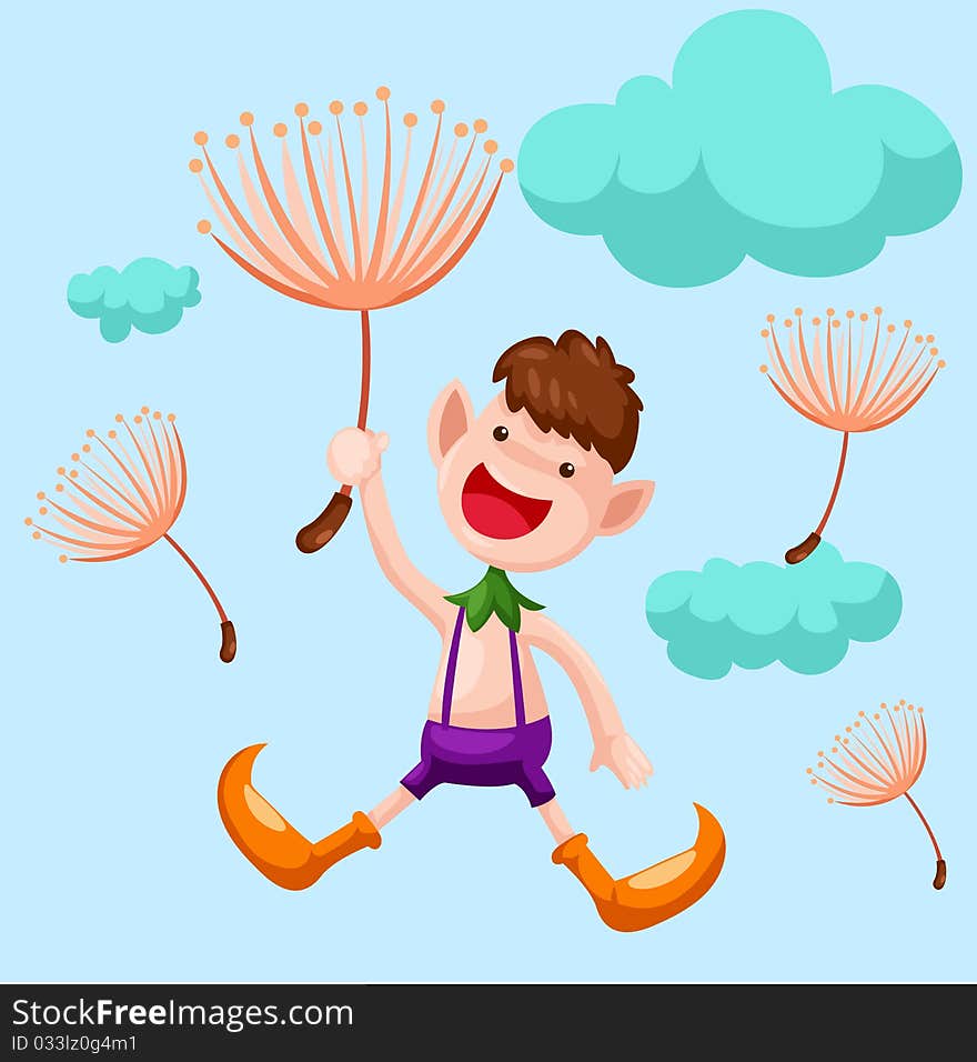 Illustration of cartoon elf flying on white background. Illustration of cartoon elf flying on white background