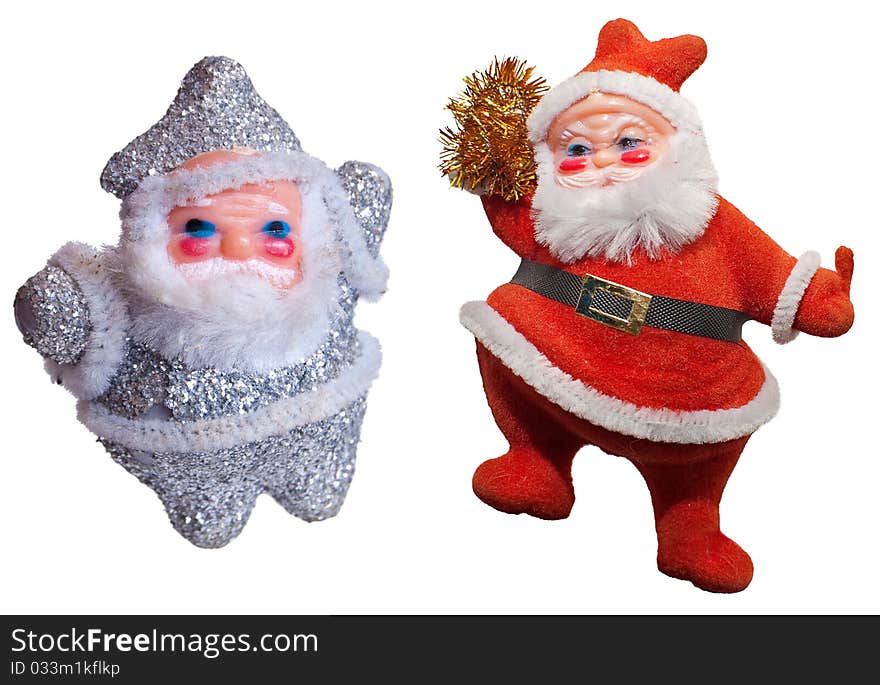 Two Santa Claus. One silver and one red. Two Santa Claus. One silver and one red