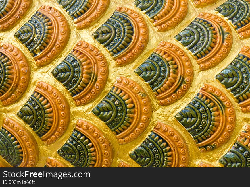 Wall ceramics in temple Thailand