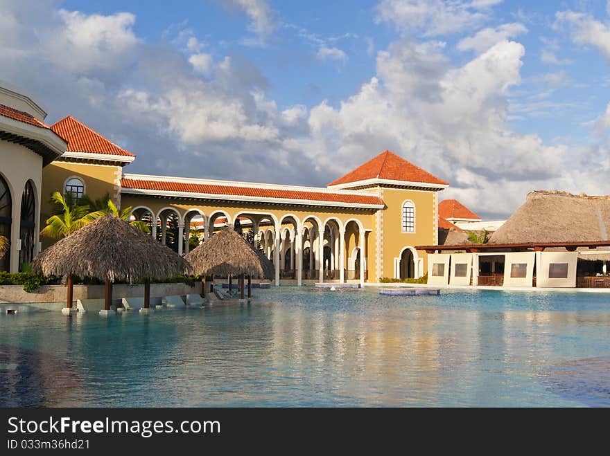 Morning in luxury caribbean resort. Morning in luxury caribbean resort