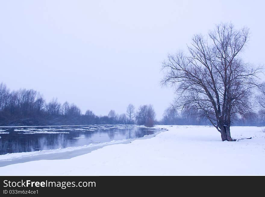 Near winter river.natural landscape.