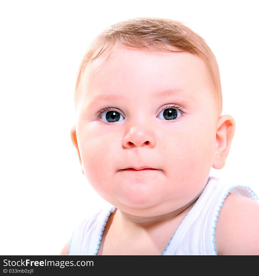 Funny happy baby boy isolated on white background