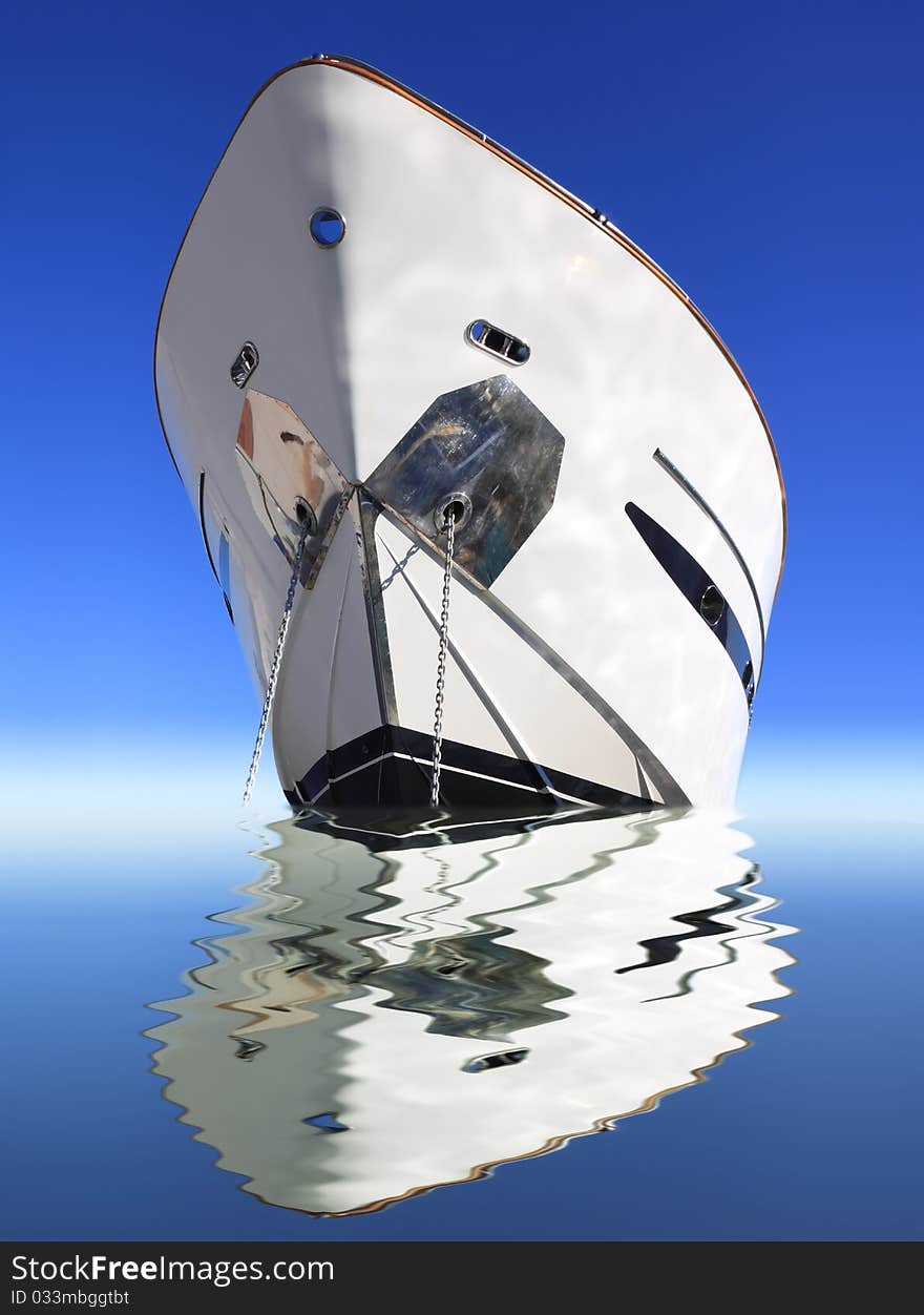 Luxury yacht with reflection on sea. Luxury yacht with reflection on sea