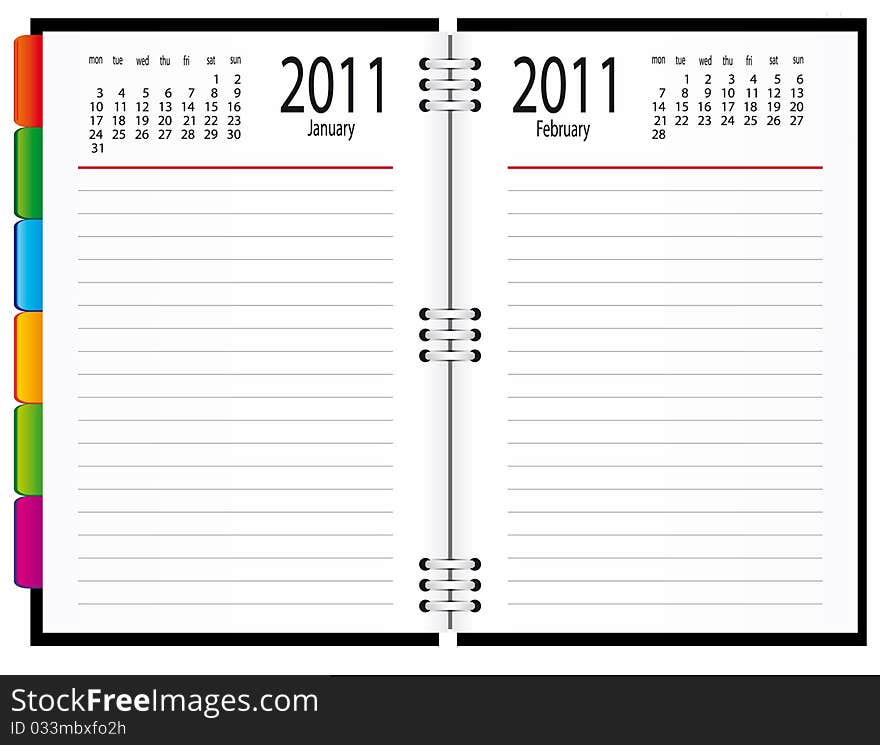 A notebook with a calendar