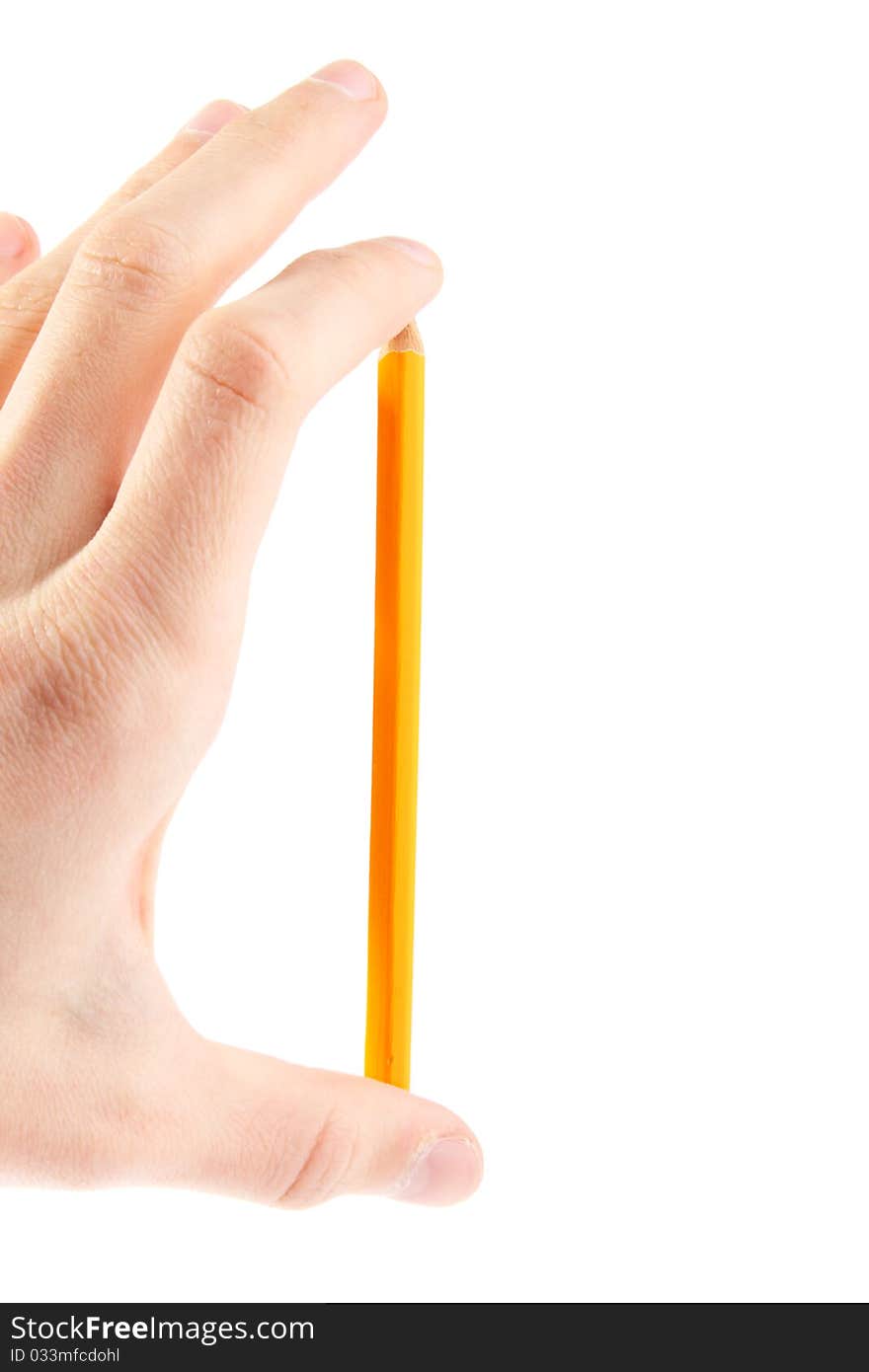 Hand hold pencil. Isolated. Solution