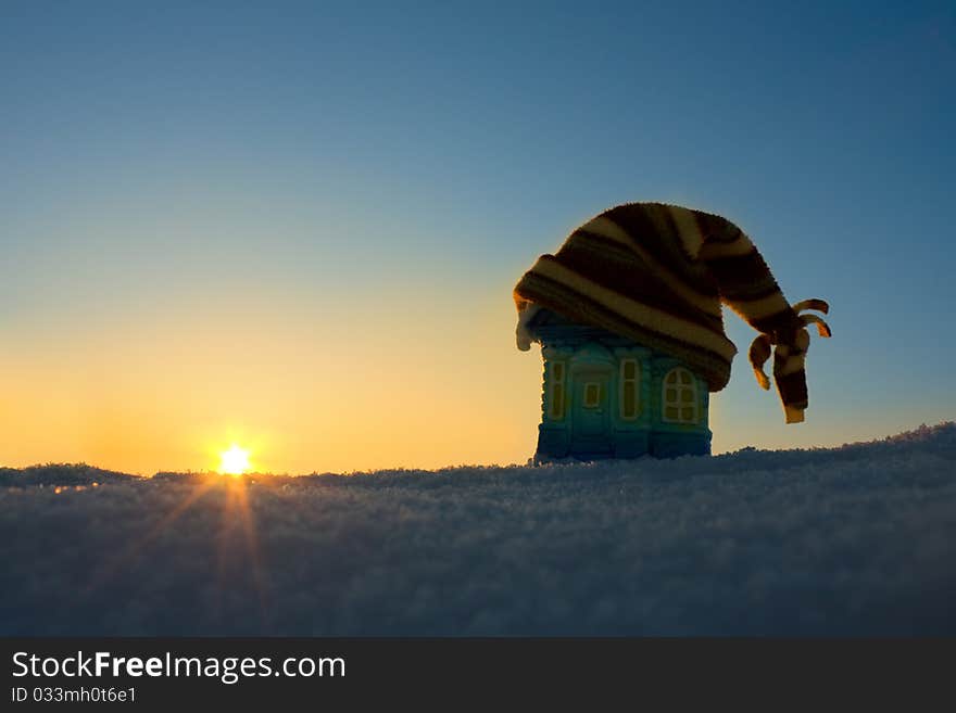 Little House in the cap in the winter. Little House in the cap in the winter.