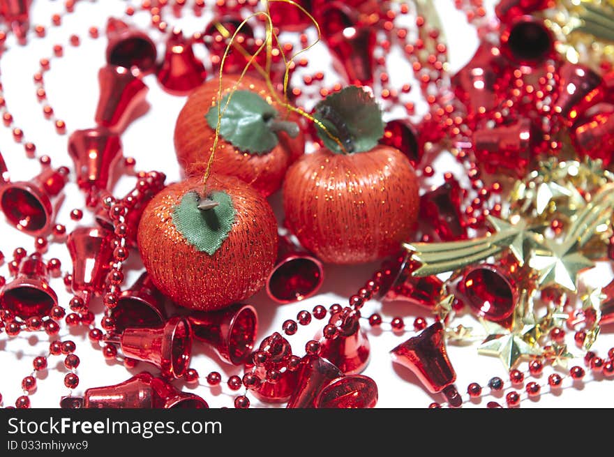 Christmas ornament with apples on white background