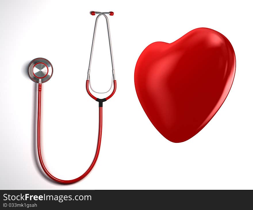 Stethoscope and a red heart isolated