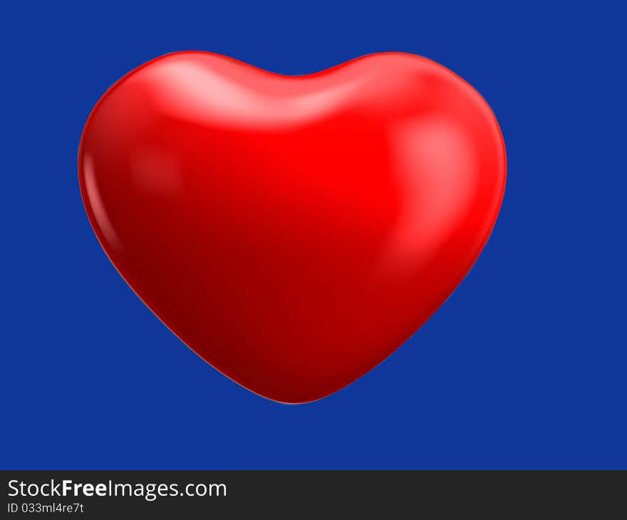 3d red heart on blue background