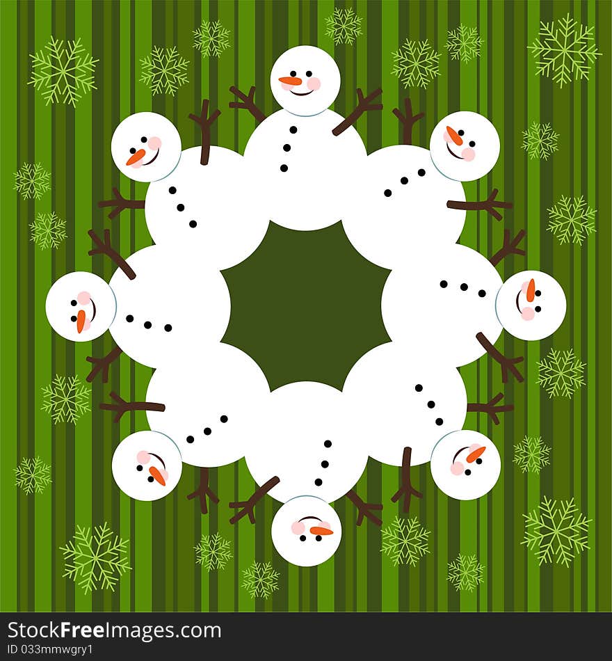 Christmas card with funny snowman