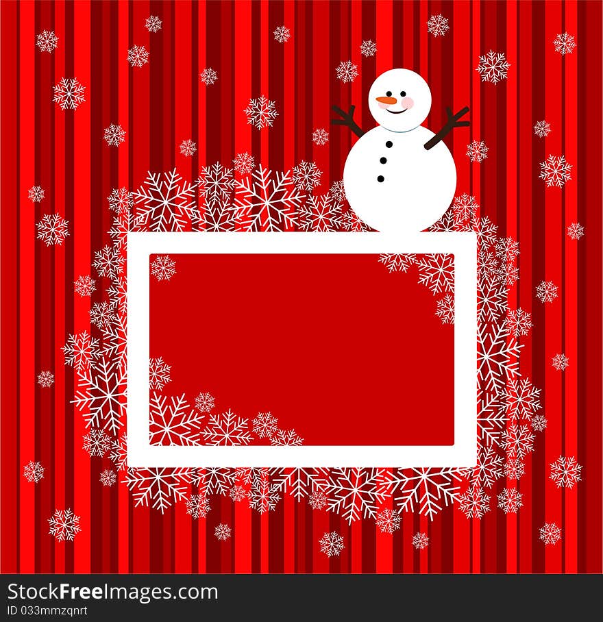 Christmas frame with happy snowman